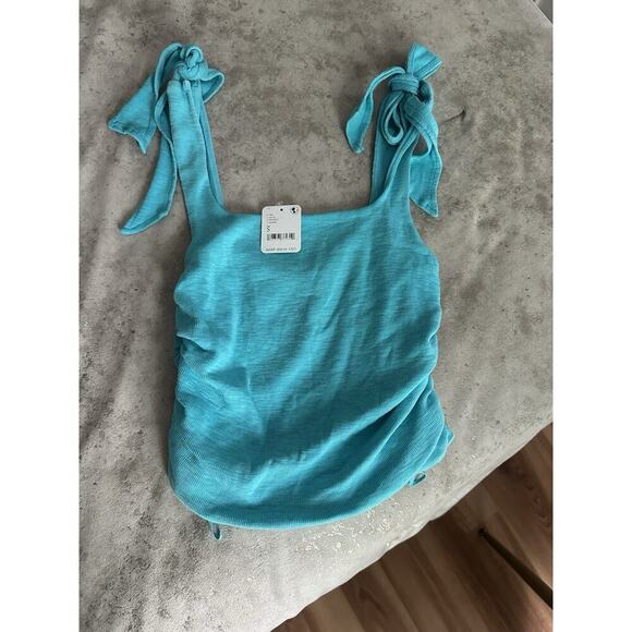 Free People Boulevard Bow Tie Strap Tank Top Aqua S - Picture 5 of 9